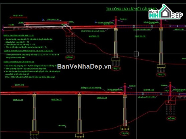 lao lắp dầm chữ T,cad lao lắp dầm chữ T,file cad lao lắp dầm chữ T