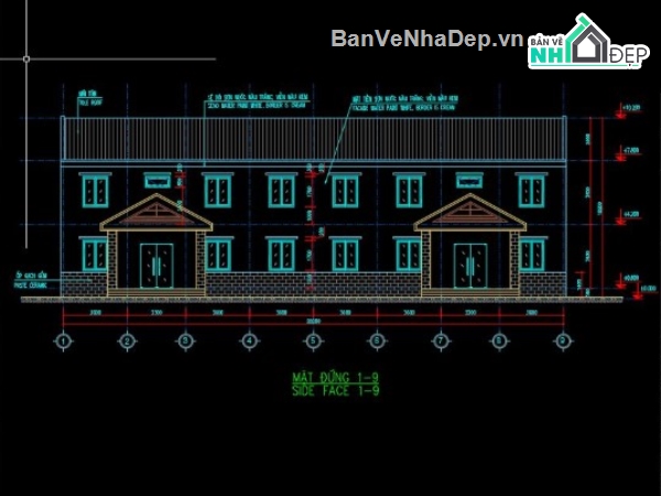 bản vẽ ký túc xá,nhà ký túc xá 2 tầng,ký túc xá 2 tầng