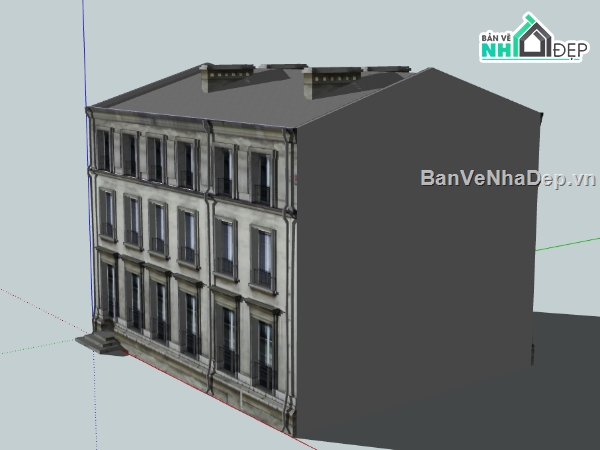 dựng bao cảnh nhà làm việc 3 tầng,dựng 3d su nhà làm việc,file sketchup dựng nhà làm việc