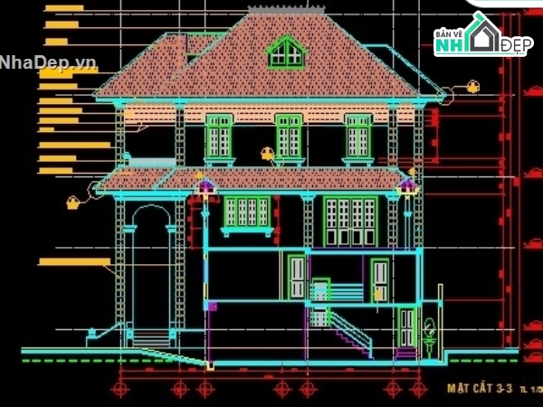Bản vẽ autocad,biệt thự hiện đại,biệt thự đẹp,nhà 2 tàng