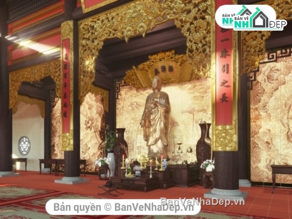 phối cảnh nội thất,3d nội thất phật đường,phối cảnh phật đường,sketchup phối cảnh