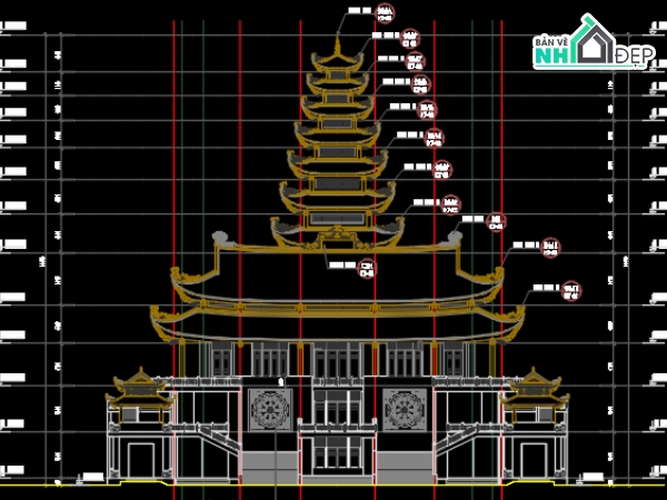 file thiết kế chùa,file cad chùa,file acd chùa Thiên Lai,Chùa Thiên Lai file cad