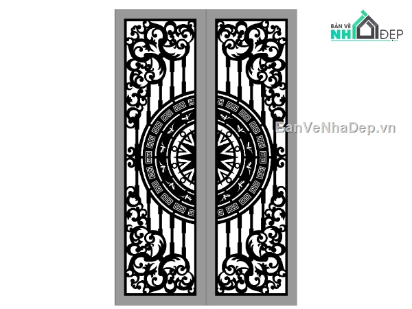 cổng 2 cánh trống đồng,cổng trống đồng,cổng cnc,file cnc cổng 2 cánh