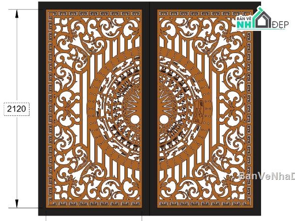 trống đồng,cổng 2 cánh,file cnc cổng 2 cánh