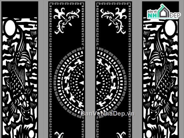 cổng đẹp 4 cánh cá chép,cổng cá chép CNC,file cnc cổng 4 cánh cá chép