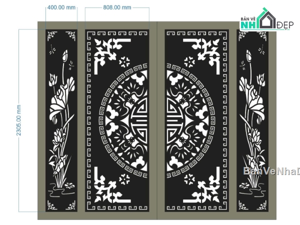 cổng 4 cánh cnc,file cnc cổng 4 cánh,cổng 4 cánh hoa sen