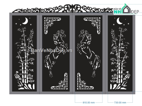 cổng 4 cánh cnc,file cnc cổng 4 cánh,cổng ngựa trúc