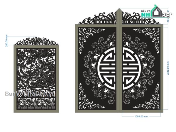 CNC cổng 2 cánh,cổng chùa 2 cánh,file cổng chùa 2 cánh