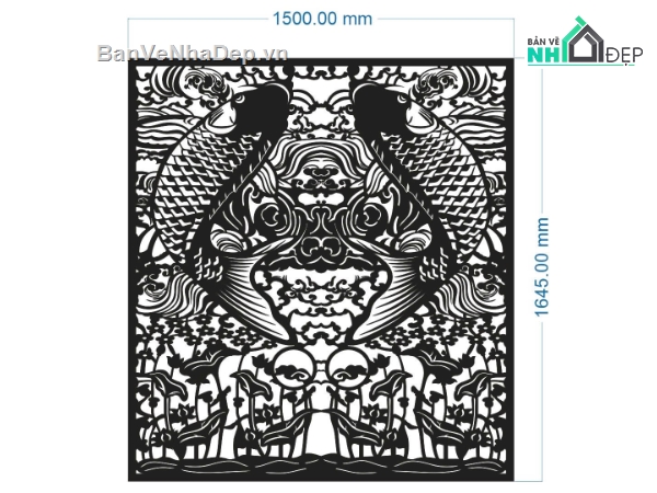 CNC mẫu cá chép,file dxf cổng cá chép,cổng cá chép CNC