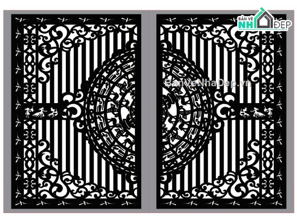 cổng 2 cánh trống đồng,file dxf cổng 2 cánh trống đồng,cổng 2 cánh trống đồng dxf