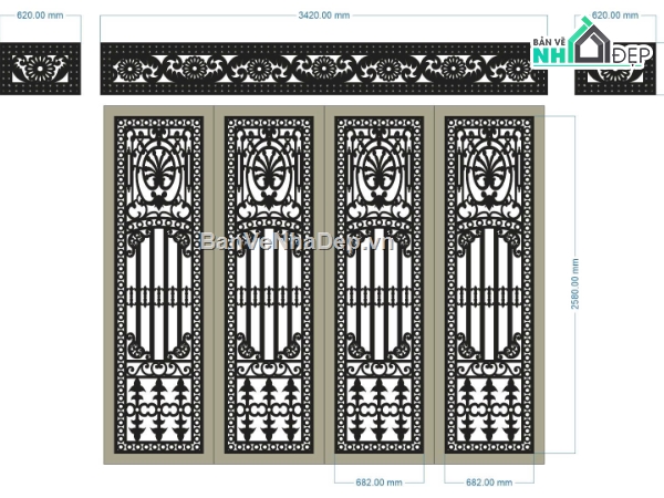 cổng 4 cánh,ô thoáng cnc,mẫu cổng 4 cánh và ô thoáng