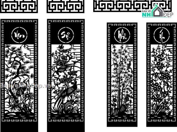 CNC tứ quý,vạn sự như ý,thiết kế vạn sự như ý