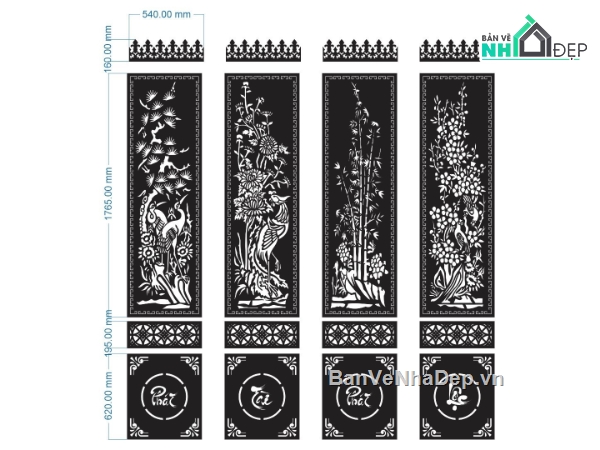 CNC phát tài phát lộc,trúc phát tài phát lộc,phát tài phát lộc thọ,File cad tứ quý CNC,Cổng phát tài phát lộc,tứ quý cnc