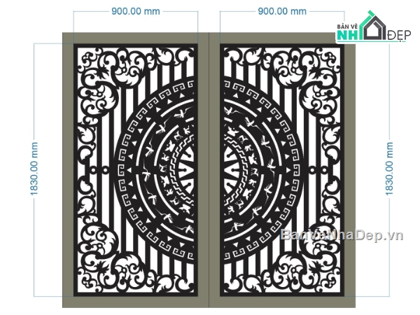 autocad cnc cổng 2 cánh,cổng autocad cnc 2 cánh,file cổng 2 cánh cnc