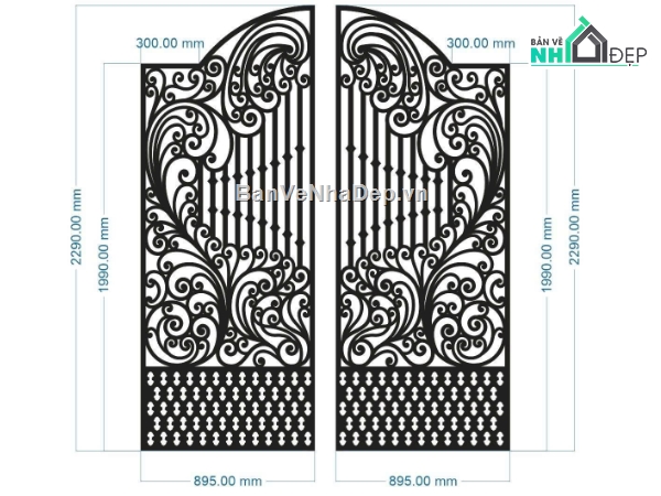 Cổng 2 cánh file dxf,Cổng 2 cánh,Cổng file dxf đẹp