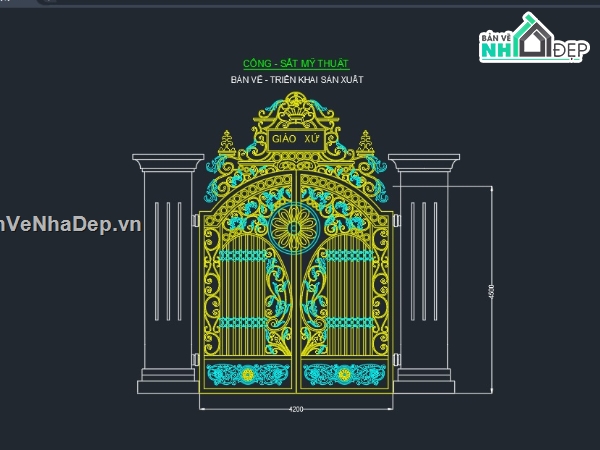 Cổng Sắt Cổ Điển,Cửa Cổng 2 Cánh,file cad cổng sắt mỹ thuật,revit cổng sắt nghệ thuật,thiết kế cổng sắt,mẫu cổng sắt