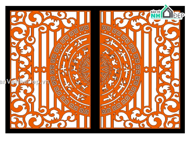 mẫu cổng 2 cánh cnc,file cnc cổng 2 cánh,autocad cổng 2 cánh,cổng trống đồng