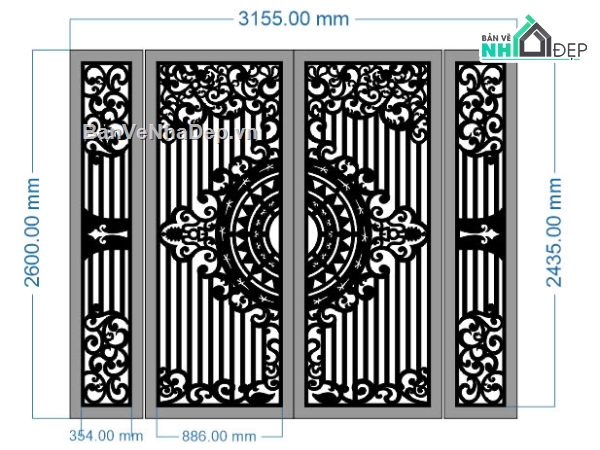 cổng 4 cánh hiện đại,mẫu cổng 4 cánh cắt cnc,cnc mẫu cổng 4 cánh