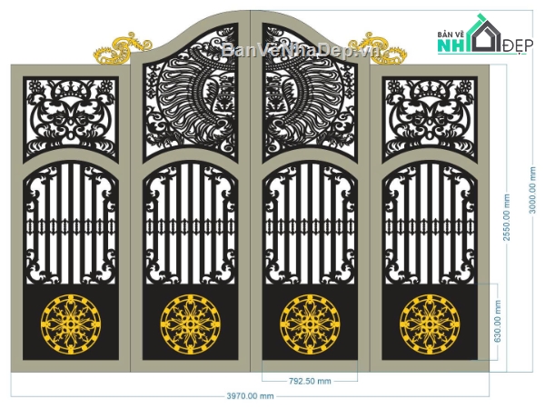 Cổng 4 cánh,cnc 4 cánh,Cổng cnc mới nhất,Cổng 4 cánh cnc file dxf