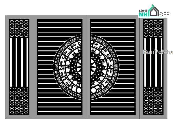 Cổng 4 cánh,Cổng 4 cánh file dxf,file cổng 4 cánh dxf