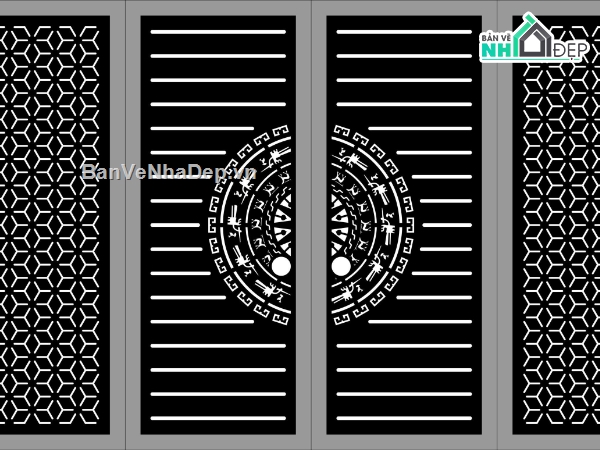 Cổng 4 cánh,Cổng trống đồng cnc dxf,cnc 4 cánh