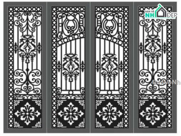 CNC hoa văn cổng,CNC cổng 4 cánh,CNC 4 cánh hiện đại,mẫu cnc cổng 4 cánh