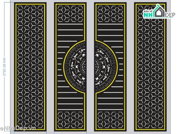 Cổng 4 cánh,cổng 4 cánh cnc,cổng 4 cánh file dxf,cổng 4 cánh dxf,cổng trống đồng bông tuyết