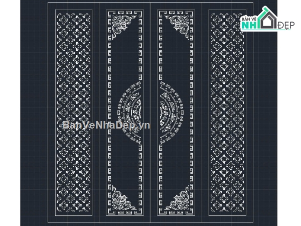 Cổng 4 cánh,Cổng trống đồng cnc dxf,dxf cổng 4 cánh