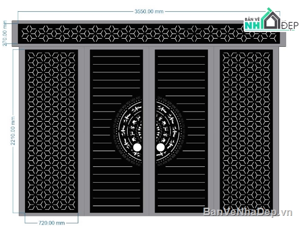 Cổng 4 cánh,Cổng 4 cánh trống đồng,dxf cổng 4 cánh trống đồng