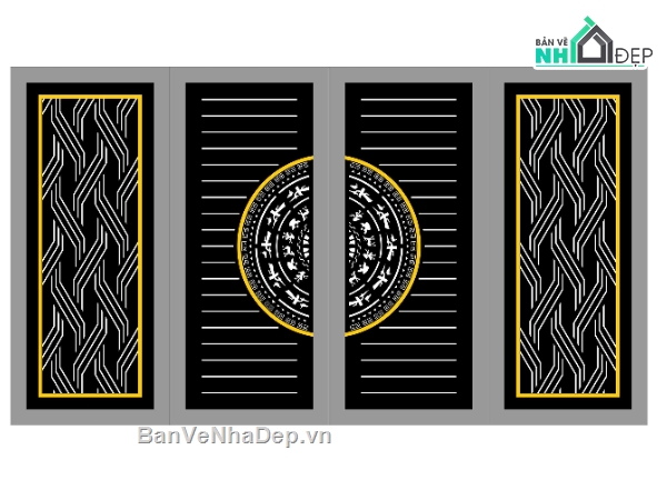 Cổng 4 cánh trống đồng,Cổng 4 cánh,cnc 4 cánh,Cổng cnc đẹp mắt