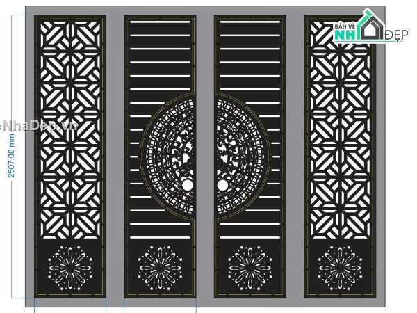 cổng 4 cánh,file dxf cổng 4 cánh,cổng 4 cánh cnc