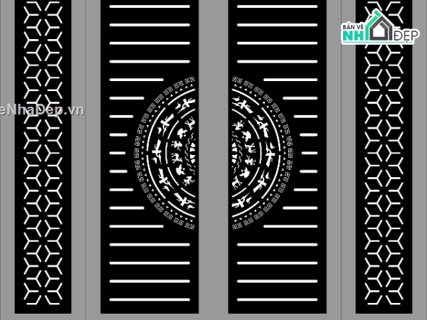 Cổng 4 cánh,Cổng trống đồng file dxf,cổng 4 cánh dxf