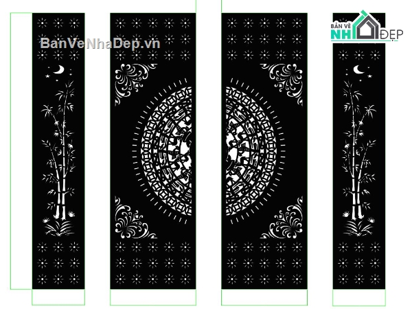 Cổng 4 cánh,4 cánh trống đồng,cổng dxf
