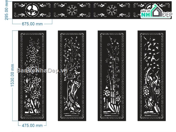 Cổng 4 cánh tứ quý ô thoáng,file dxf cổng 4 cánh tứ quý,cổng 4 cánh tứ quý dxf