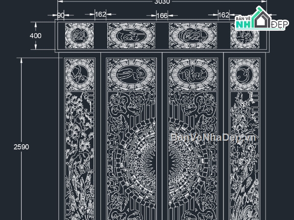Cổng 4 cánh vạn sự như ý cắt cnc,file dxf cổng 4 cánh cnc,thiết kế cổng 4 cánh cắt cnc