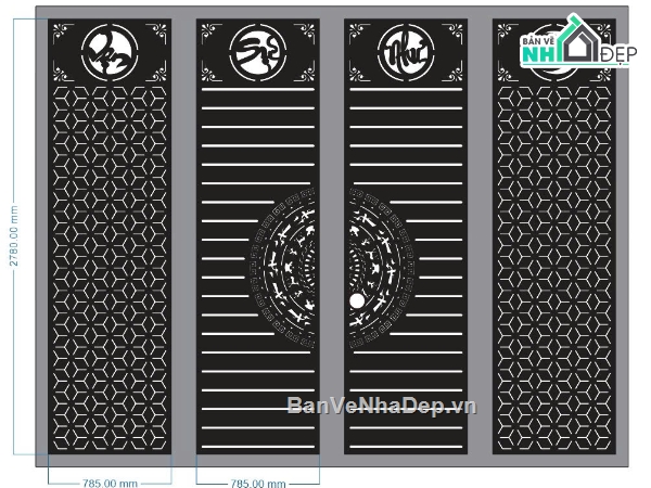 Cổng 4 cánh,Cổng 4 cánh file dxf,cổng 4 cánh dxf