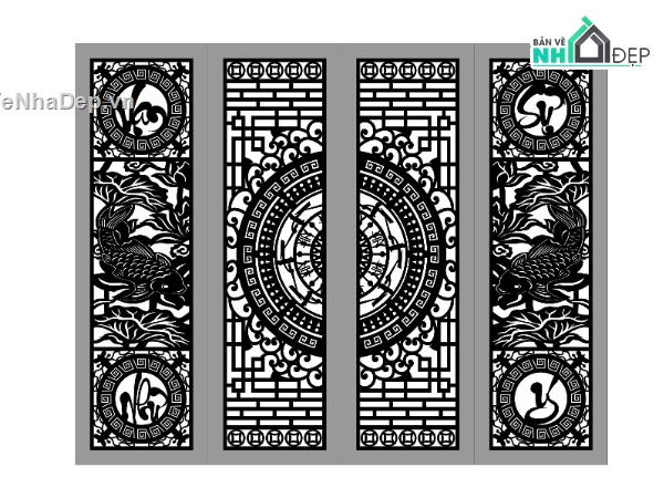 cổng 4 cánh cnc,cổng cá chép,cổng cnc cá chép