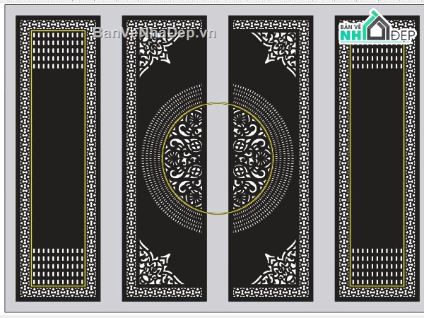 cổng chính phụ,file dxf cổng chính phụ,cổng 4 cánh,cổng 4 cánh cnc