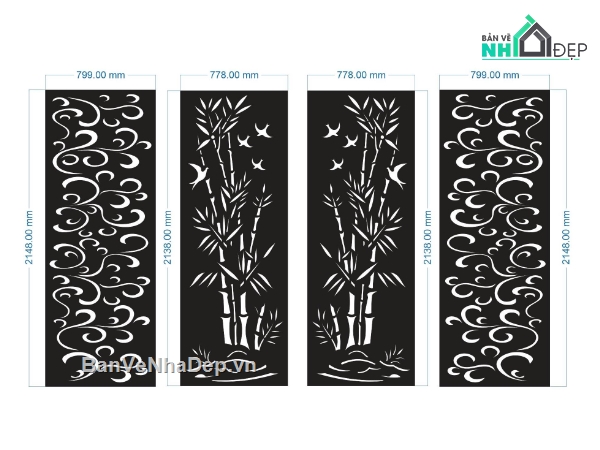 Cổng 4 cánh,cổng trúc,file cổng dxf đẹp
