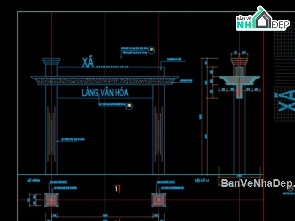 cad cổng làng văn hóa,cổng làng văn hóa,cổng file cad