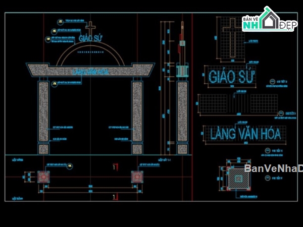 cad cổng làng văn hóa,cổng làng văn hóa,autocad cổng