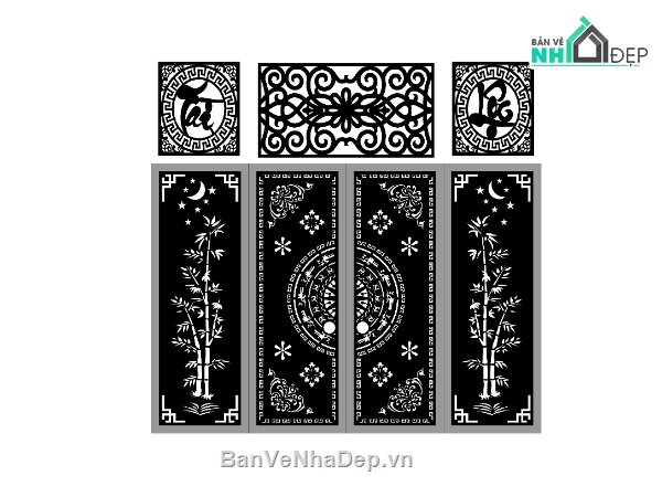 Cổng Tài lộc trúc,Cổng file dxf,Cổng cnc file dxf