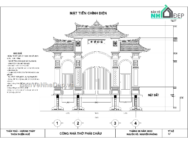cổng tam quan,file cad cổng tam quan,file thiết kế cổng chùa