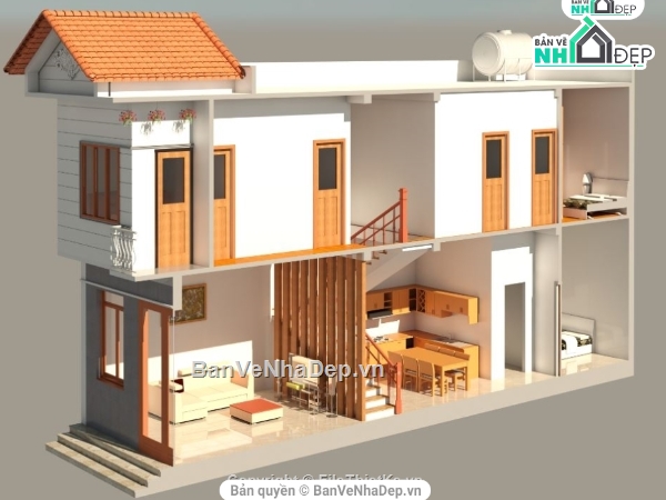 phối cảnh nhà phố 2 tầng,bản vẽ revit nhà phố,revit nhà phố 2 tầng,file revit nhà phố 2 tầng