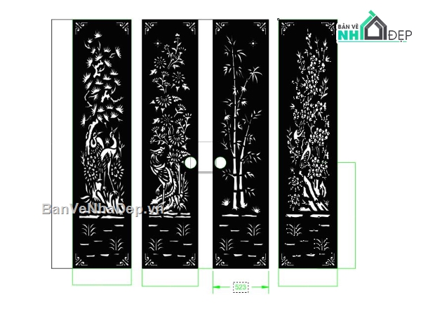tứ quý cnc,tứ quý cnc dxf,mẫu cửa 4 cánh cnc