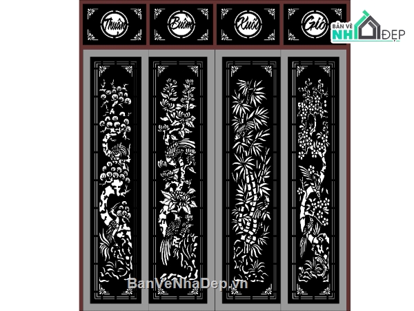 cổng tứ quý cnc,cổng tứ quý,cổng cnc tứ quý
