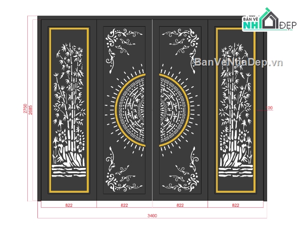 cửa cổng sắt cnc đẹp,mẫu cửa cổng cnc trống đồng file dxf,thư viện cửa cổng đẹp,mẫu cửa cổng cây trúc,mẫu cửa cổng sắt cnc 4 cánh đẹp