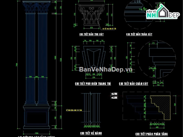 phù điêu tân cổ,cột tân cổ,chi tiết cột tân cổ