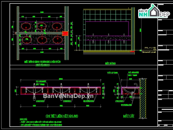 Autocad,Khung bàn đá,lavabo