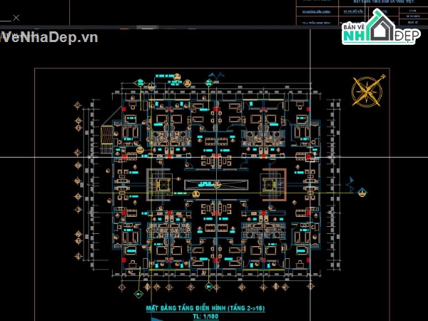 chung cư 16 tấng,file cad chung cư 16 tâng,đồ án chung cư